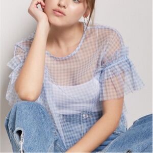 Forever 21 gingham mesh puffer sleeve top
